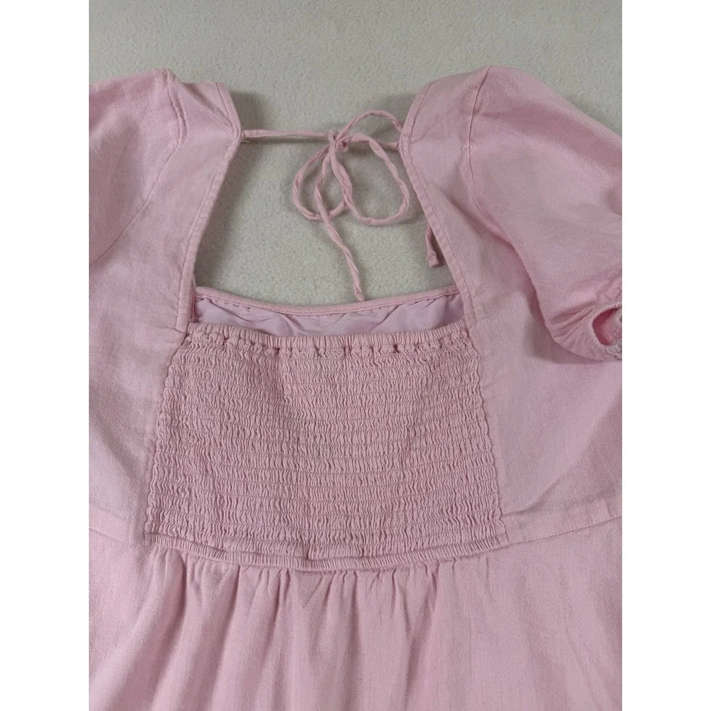 Hollister‎ Dress XL Milkmaid Puff Sleeve Smocked Short Eyelet Lace Y2K NWT Pink